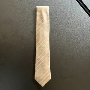 Calvin Klein Golden Silk Tie - 100% Silk, Vertical White Stripes